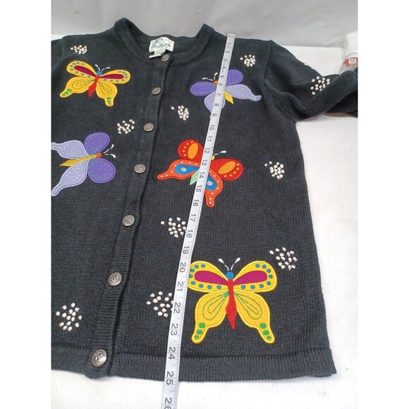 The Quacker Factory Womens Black Embroidered Butterflies Sweater Sz S - Picture 8 of 10